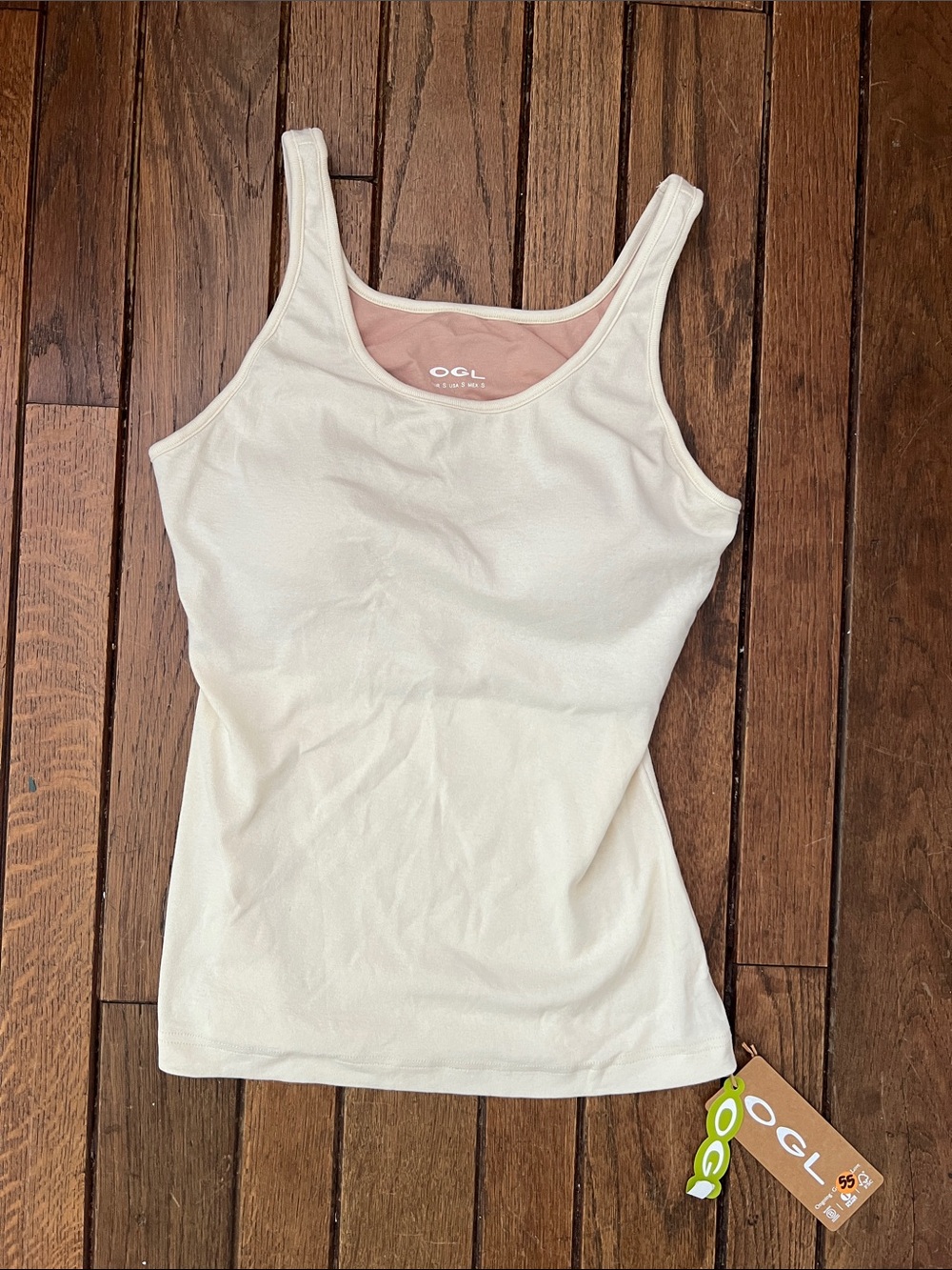 OGL Cream Scoop Neck Brami Built In Bra Tank Top Size Small NWT